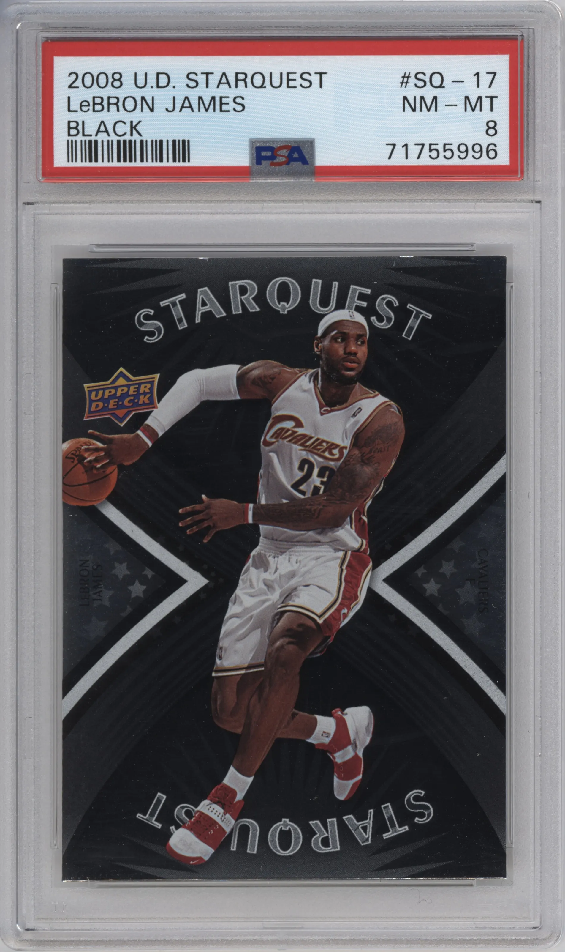 LeBron James from the 2008-09 Upper Deck set featuring a Majestic parallel graded by PSA and given an overall grade of 8.
