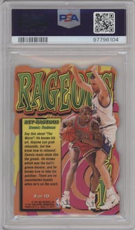 Dennis Rodman from the 1996-97 Fleer Metal  set graded by PSA and given an overall grade of 9.