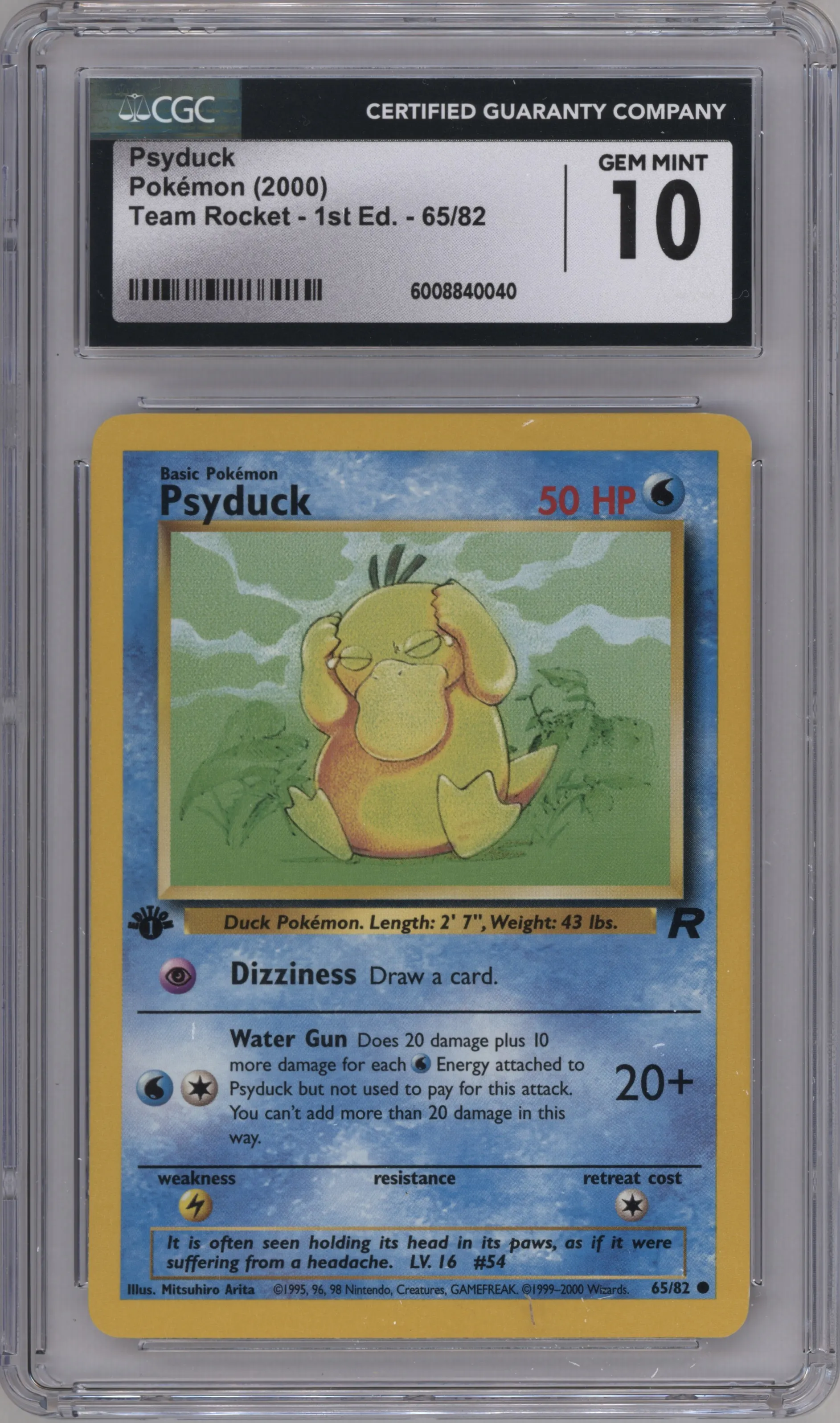 2000 Pokemon Team Rocket Psyduck #65 CGC 10