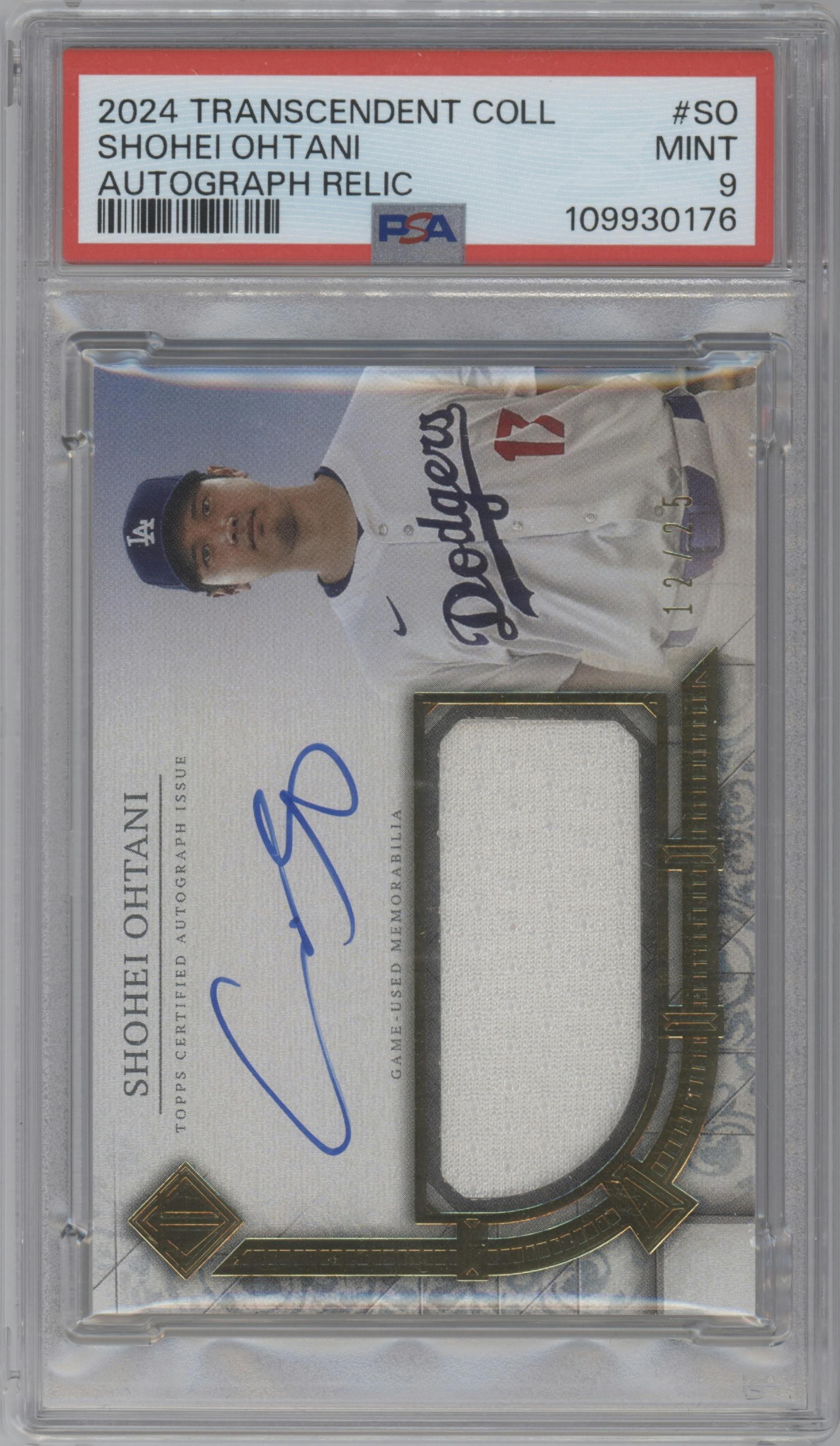 Shohei Ohtani from the 2024 Topps Transcendent Collection set graded by PSA and given an overall grade of 9.