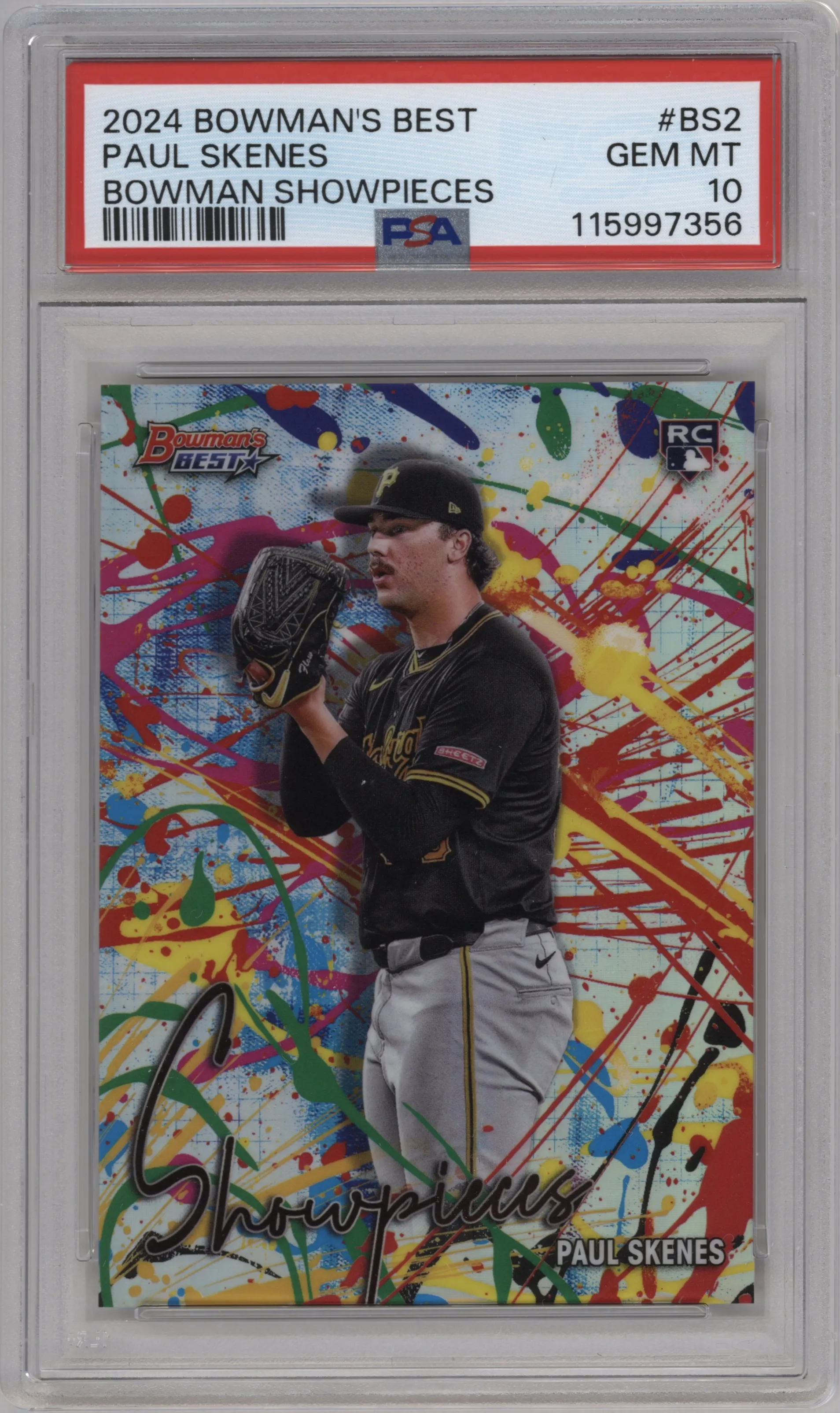 Paul Skenes from the 2024 Bowman's Best set graded by PSA and given an overall grade of 10.