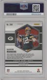 Aaron Rodgers from the 2021 Panini Mosaic set featuring a Honeycomb parallel graded by PSA and given an overall grade of 9.