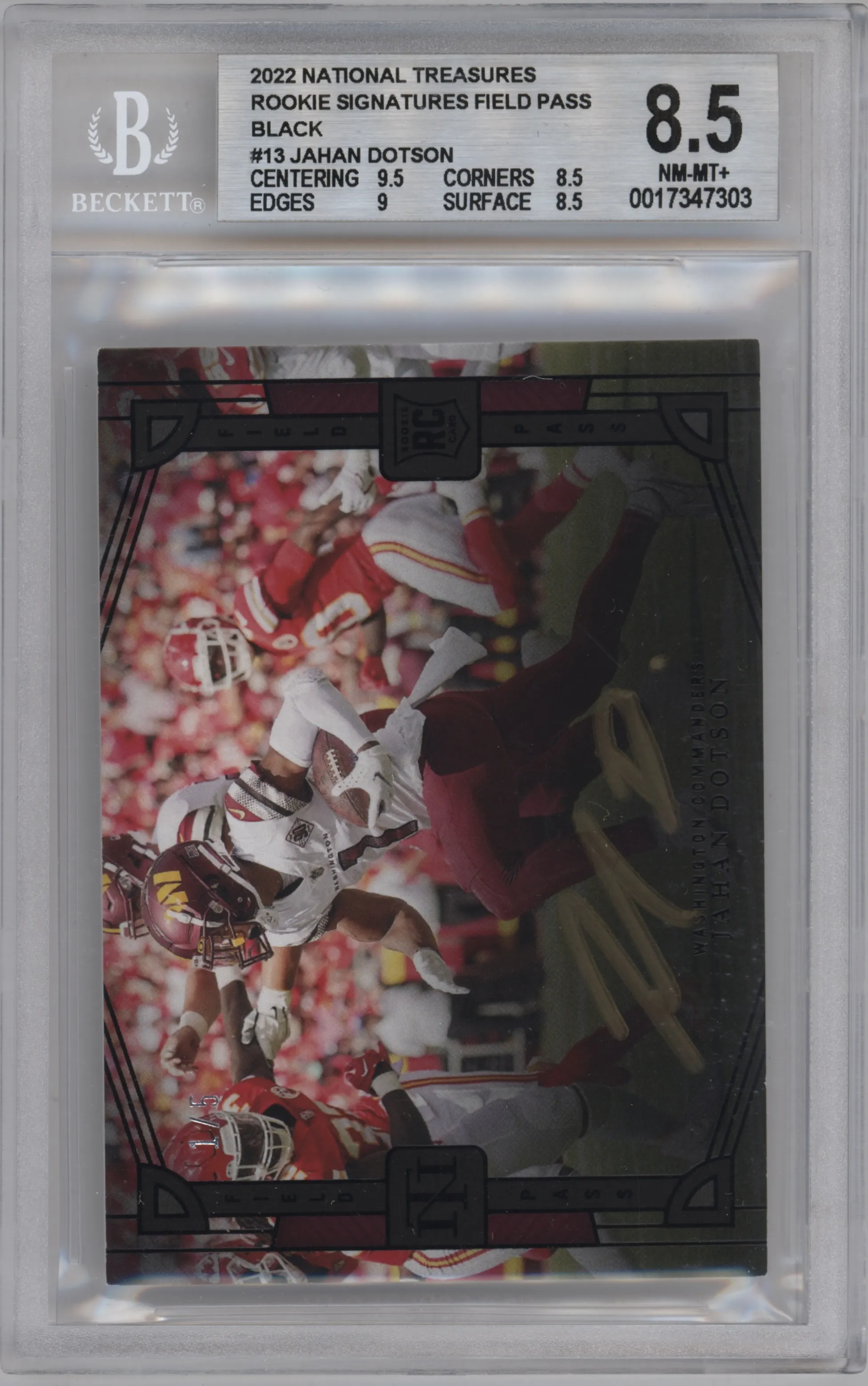 2022 Panini National Treasures Rke.Sig.Field Pass Jahan Dotson Black #FP-JDO BGS 8.5