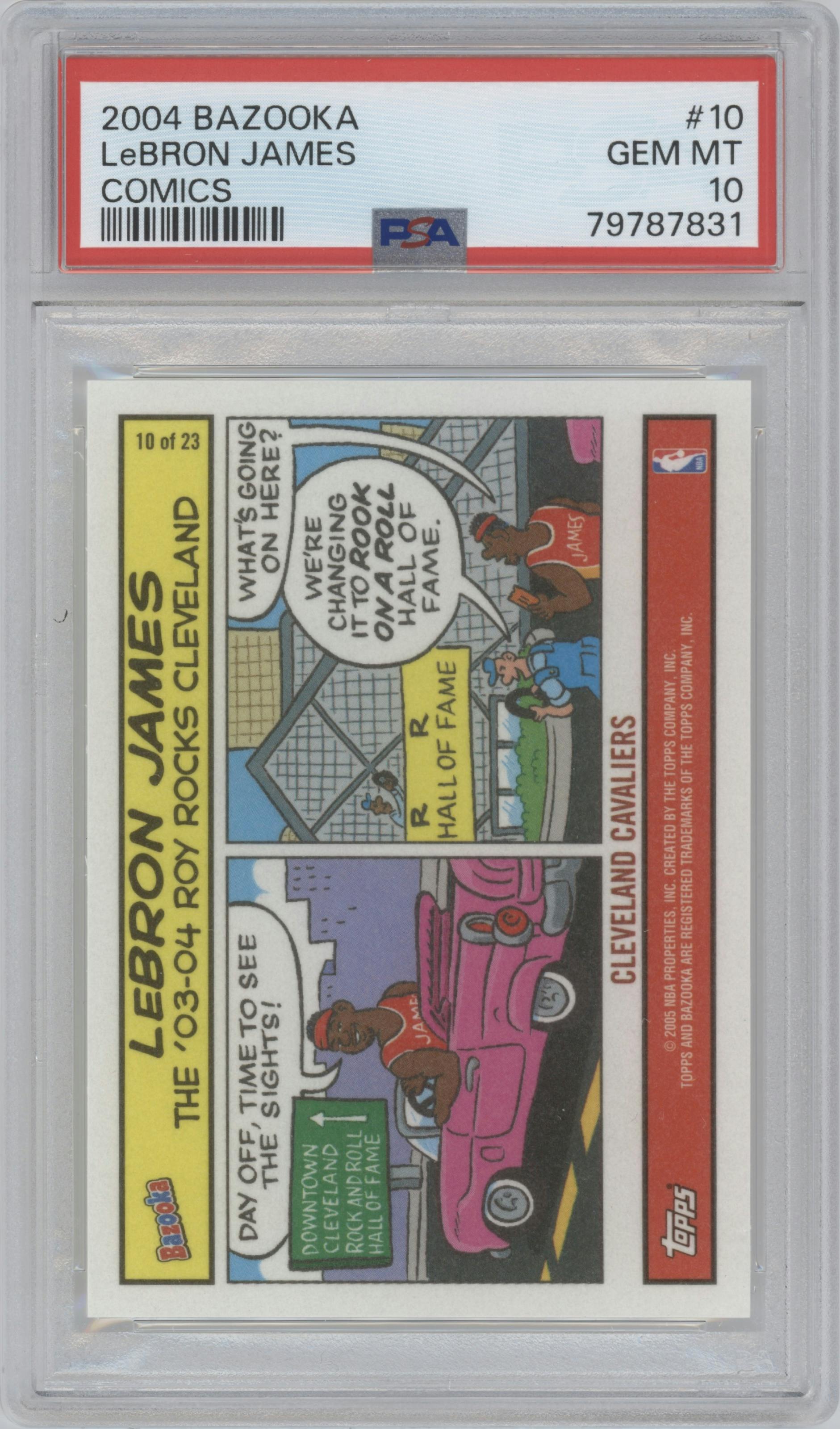 LeBron James from the 2004-05 Topps Bazooka set graded by PSA and given an overall grade of 10.
