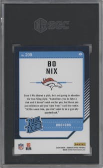 Bo Nix from the 2024 Donruss Optic set graded by SGC and given an overall grade of 10.