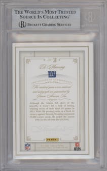 Eli Manning from the 2014 Panini Flawless set graded by Beckett and given an overall grade of 9.