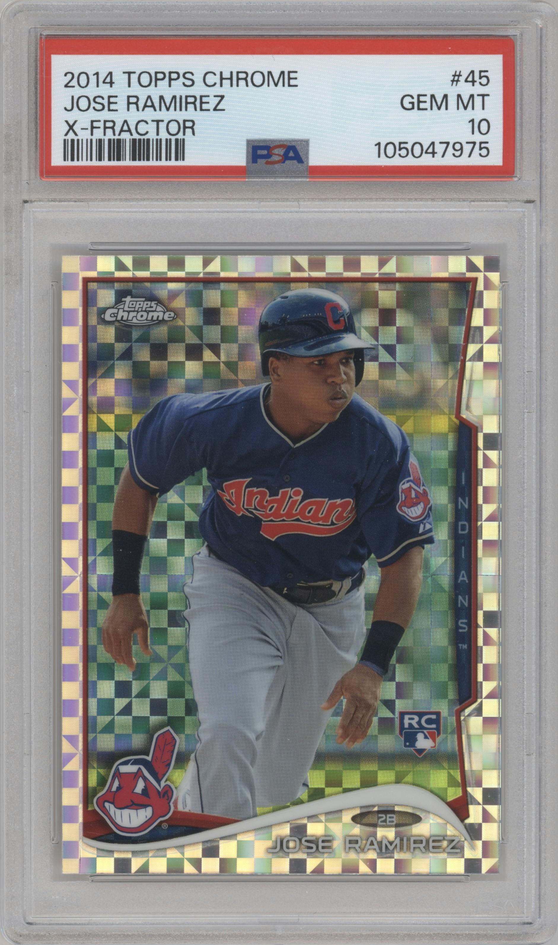 Jose Ramirez  from the 2014 Topps Chrome set featuring a X-Fractor parallel graded by PSA and given an overall grade of 10.