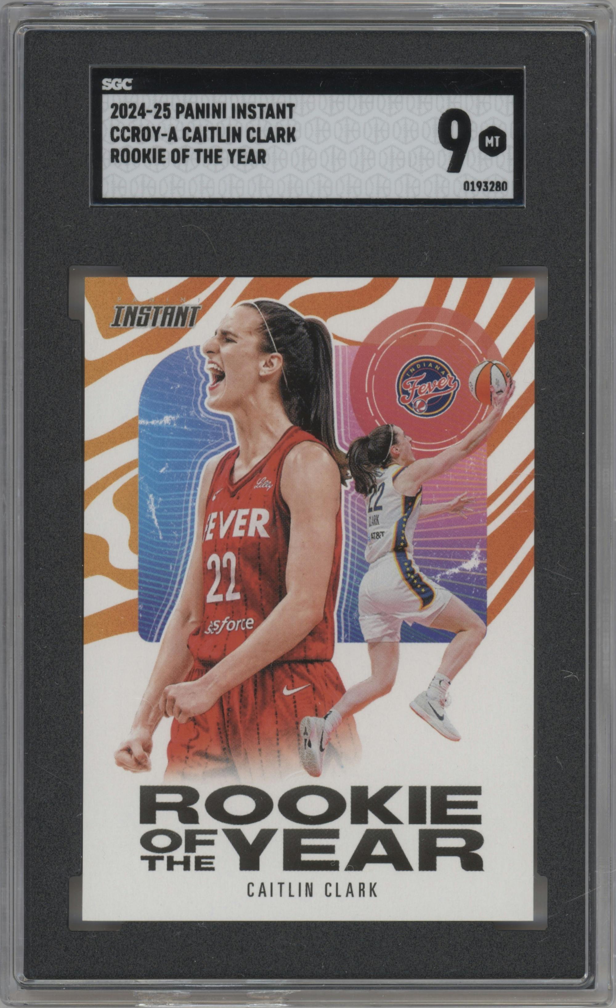 Caitlin Clark from the 2024-25 Panini Instant WNBA set graded by SGC and given an overall grade of 9.