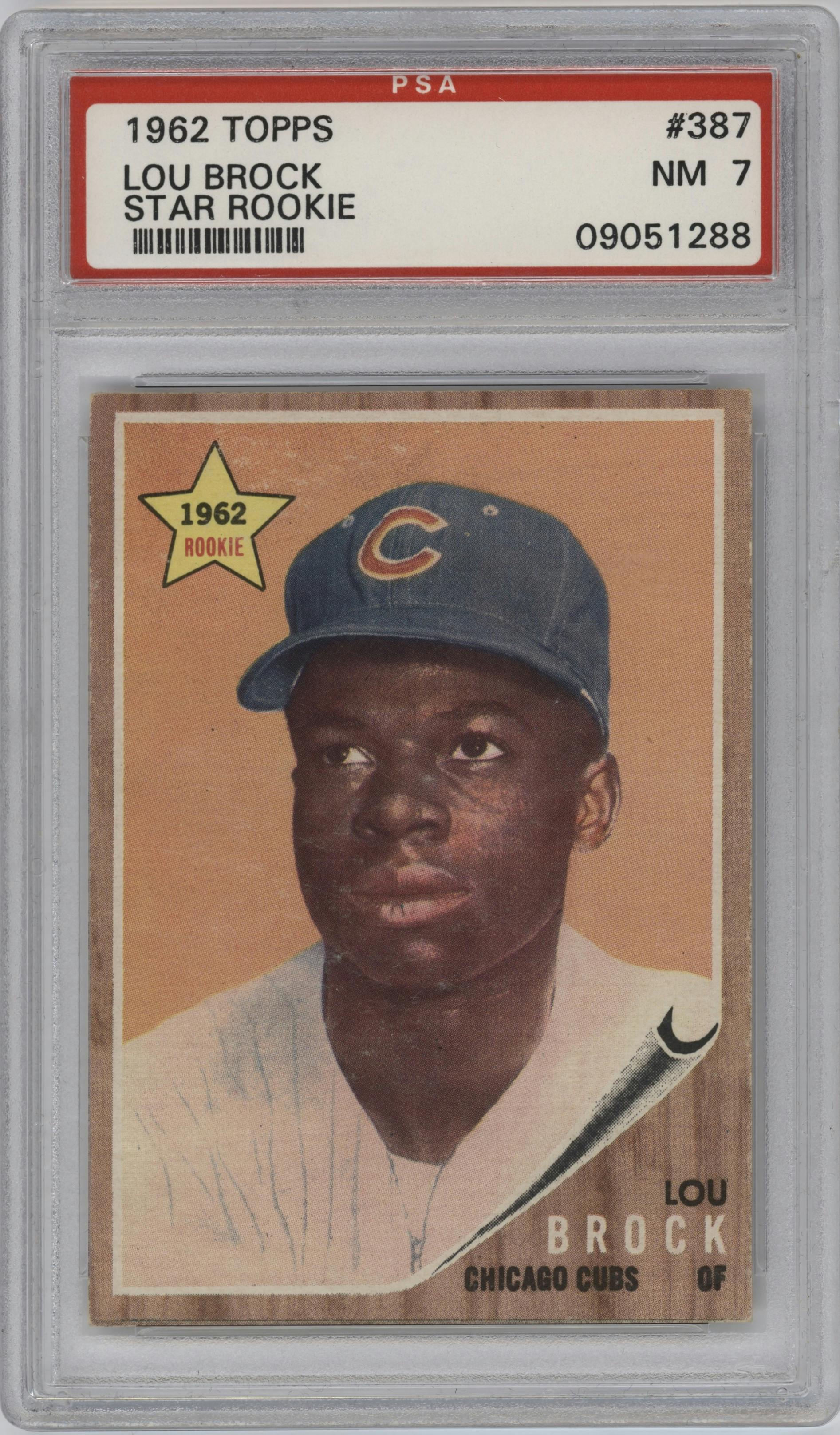 Lou Brock from the 1962 Topps set graded by PSA and given an overall grade of 7.