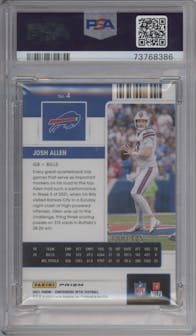 Josh Allen from the 2021 Panini Contenders Optic set featuring a Red parallel graded by PSA and given an overall grade of 9.