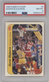 Akeem Olajuwon from the 1986-87 Fleer set graded by PSA and given an overall grade of 8.