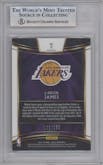 LeBron James from the 2018-19 Panini Select  set featuring a Red Prizm parallel graded by Beckett and given an overall grade of 9.
