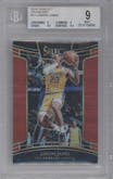 LeBron James from the 2018-19 Panini Select  set featuring a Red Prizm parallel graded by Beckett and given an overall grade of 9.