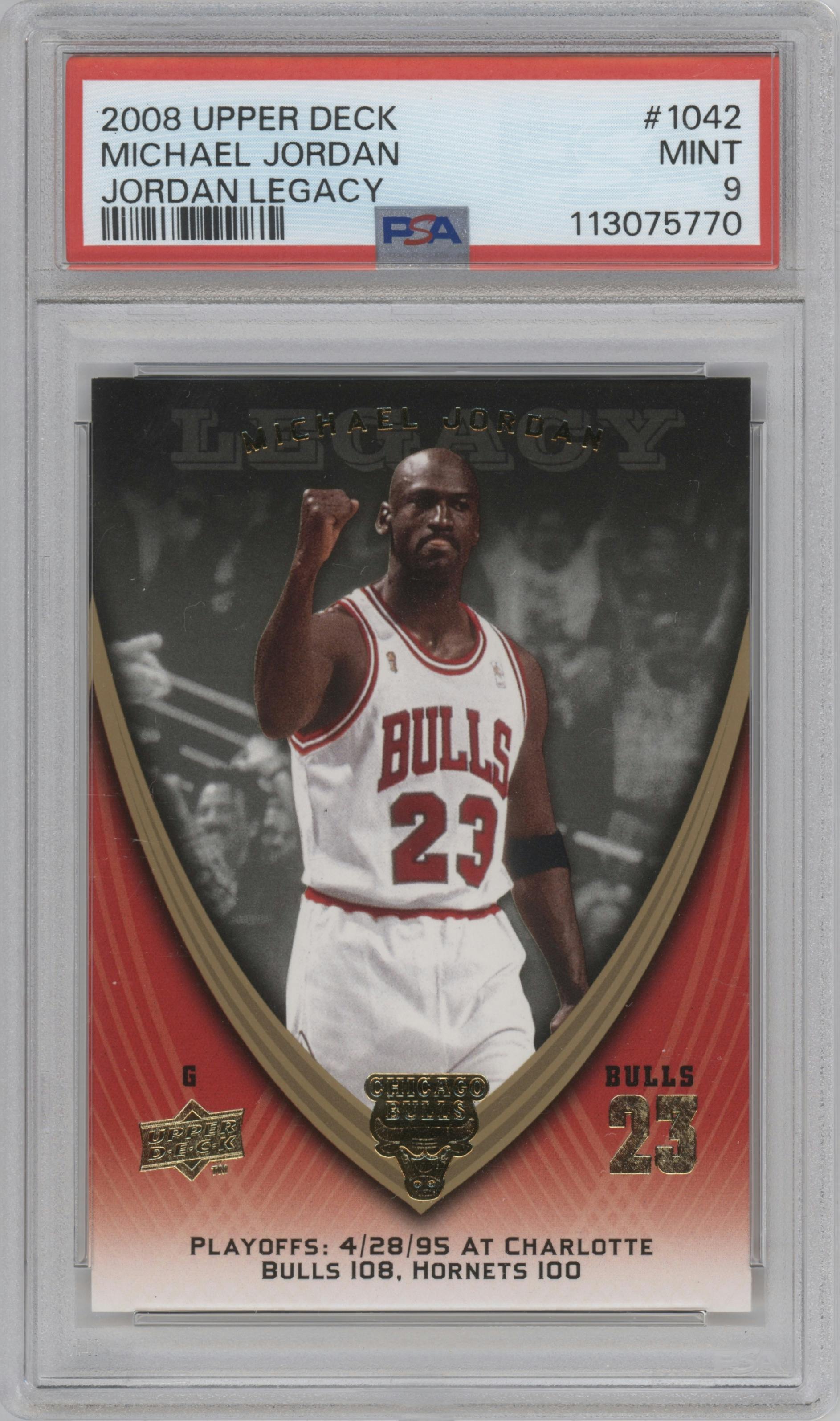 Michael Jordan from the 2008-09 Upper Deck Michael Jordan Legacy Collection set graded by PSA and given an overall grade of 9.