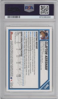 Clayton Kershaw from the 2007 Bowman set graded by PSA and given an overall grade of 10.
