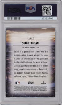 Shohei Ohtani from the 2025 Topps set graded by PSA and given an overall grade of 9.