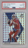 Josh Allen from the 2020 Panini Mosaic set featuring a Mosaic parallel graded by PSA and given an overall grade of 10.