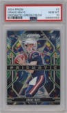 Drake Maye from the 2024 Panini Prizm set featuring a Green Prizm parallel graded by PSA and given an overall grade of 10.