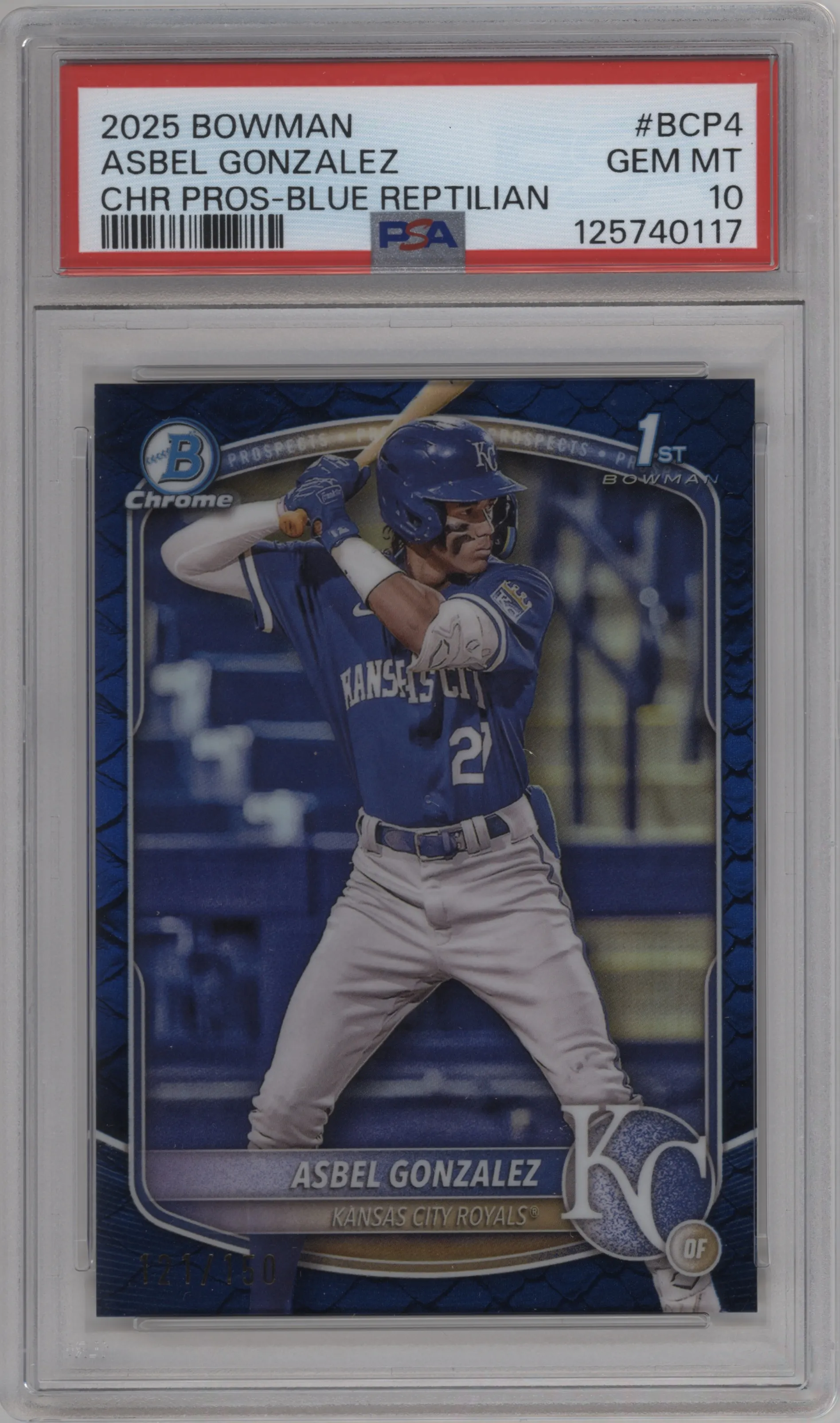 2025 Bowman Chr.Pros Asbel Gonzalez Reptilian Blue Refractor #BCP-4 PSA 10