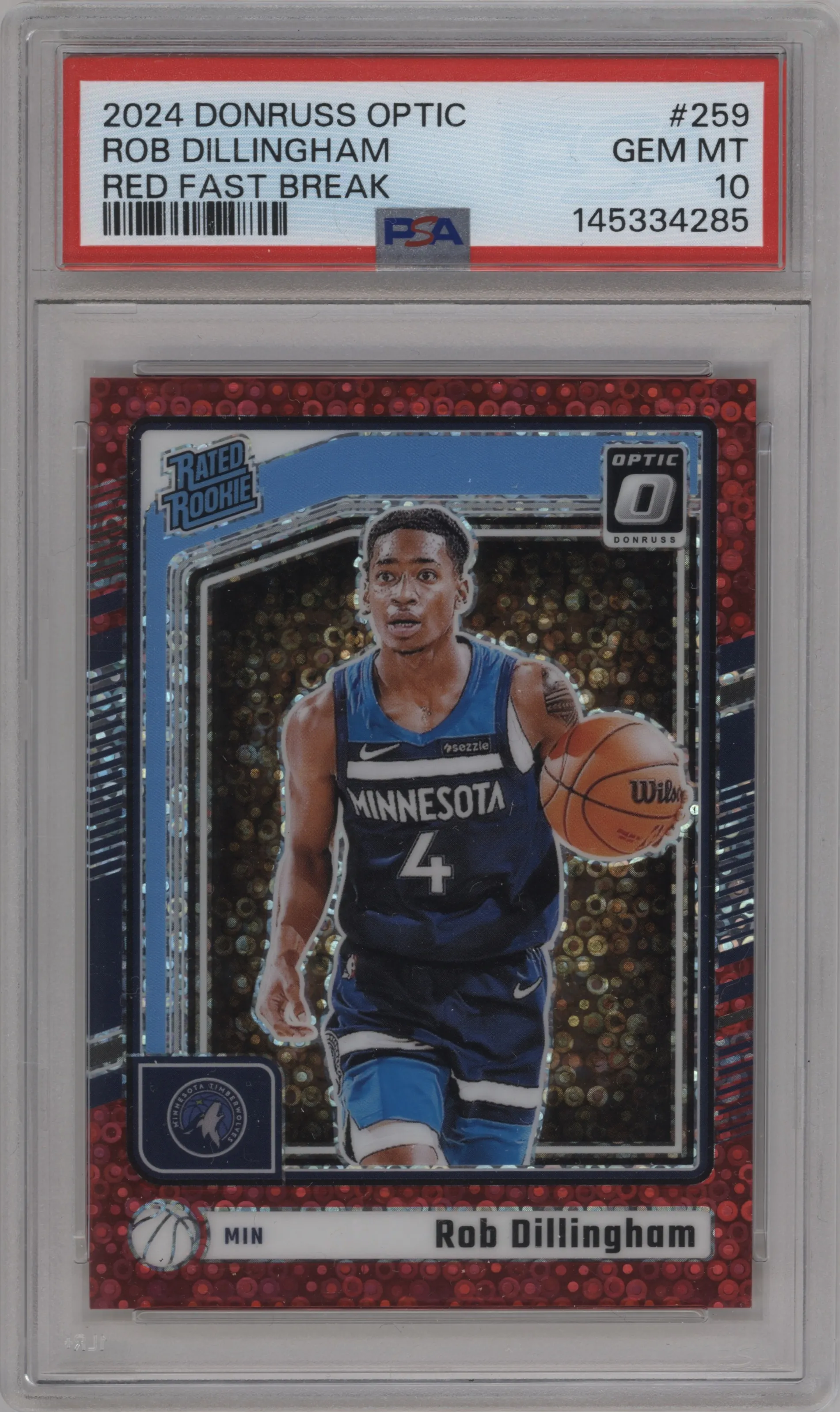 2024 Donruss Optic Rated Rookie Rob Dillingham Fast Break Red #259 PSA 10