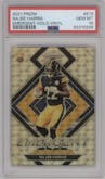 Najee Harris from the 2021 Panini Prizm set featuring a Gold Vinyl parallel graded by PSA and given an overall grade of 10.