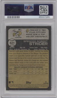 Spencer Strider from the 2022 Topps Heritage High Number set graded by PSA and given an overall grade of 9.