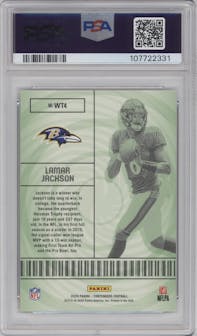 Lamar Jackson from the 2020 Panini Contenders set graded by PSA and given an overall grade of 10.