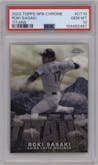 Roki Sasaki  from the 2023 Topps Chrome NPB set graded by PSA and given an overall grade of 10.