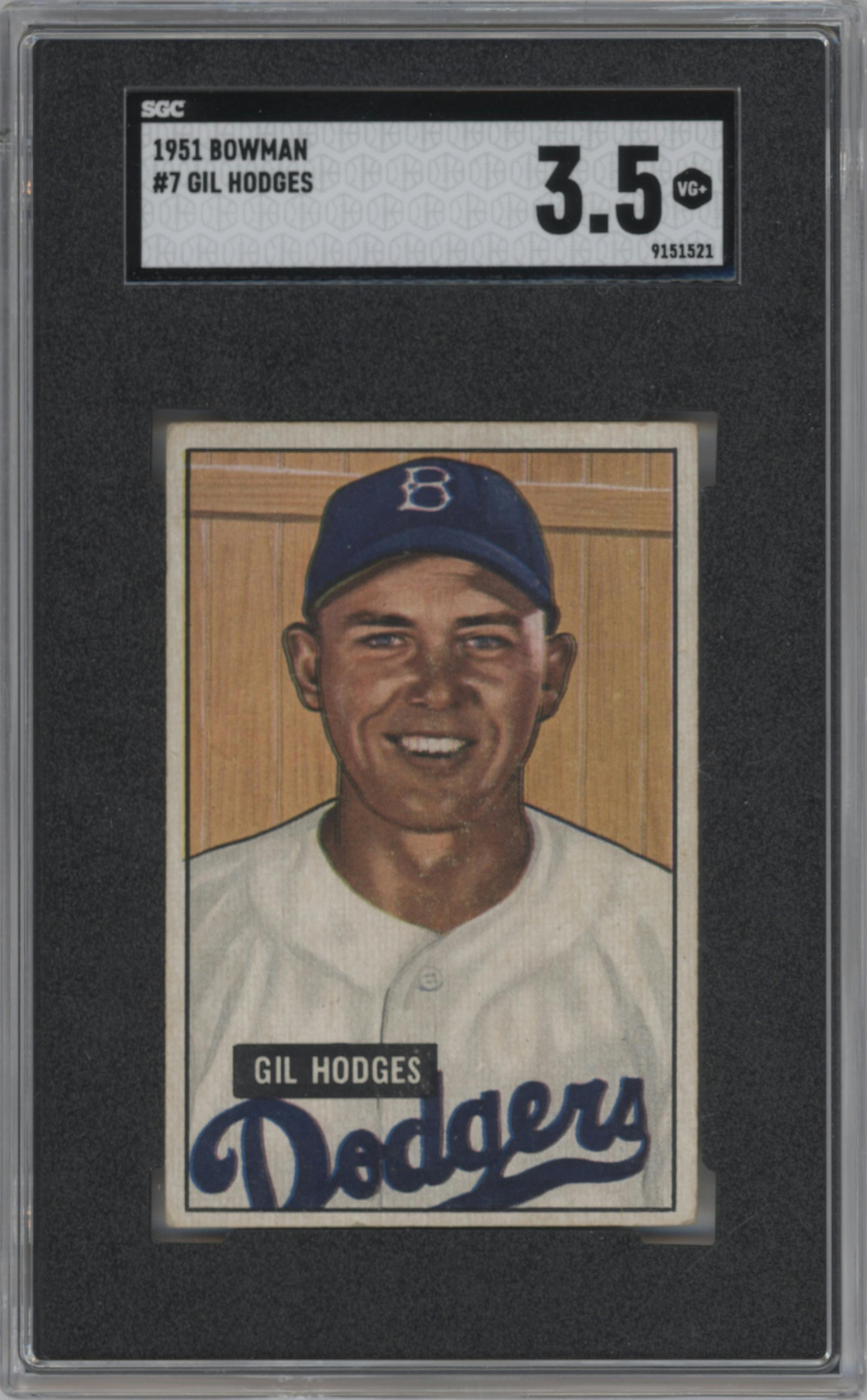 Gil Hodges from the 1951 Bowman set graded by SGC and given an overall grade of 3.5.