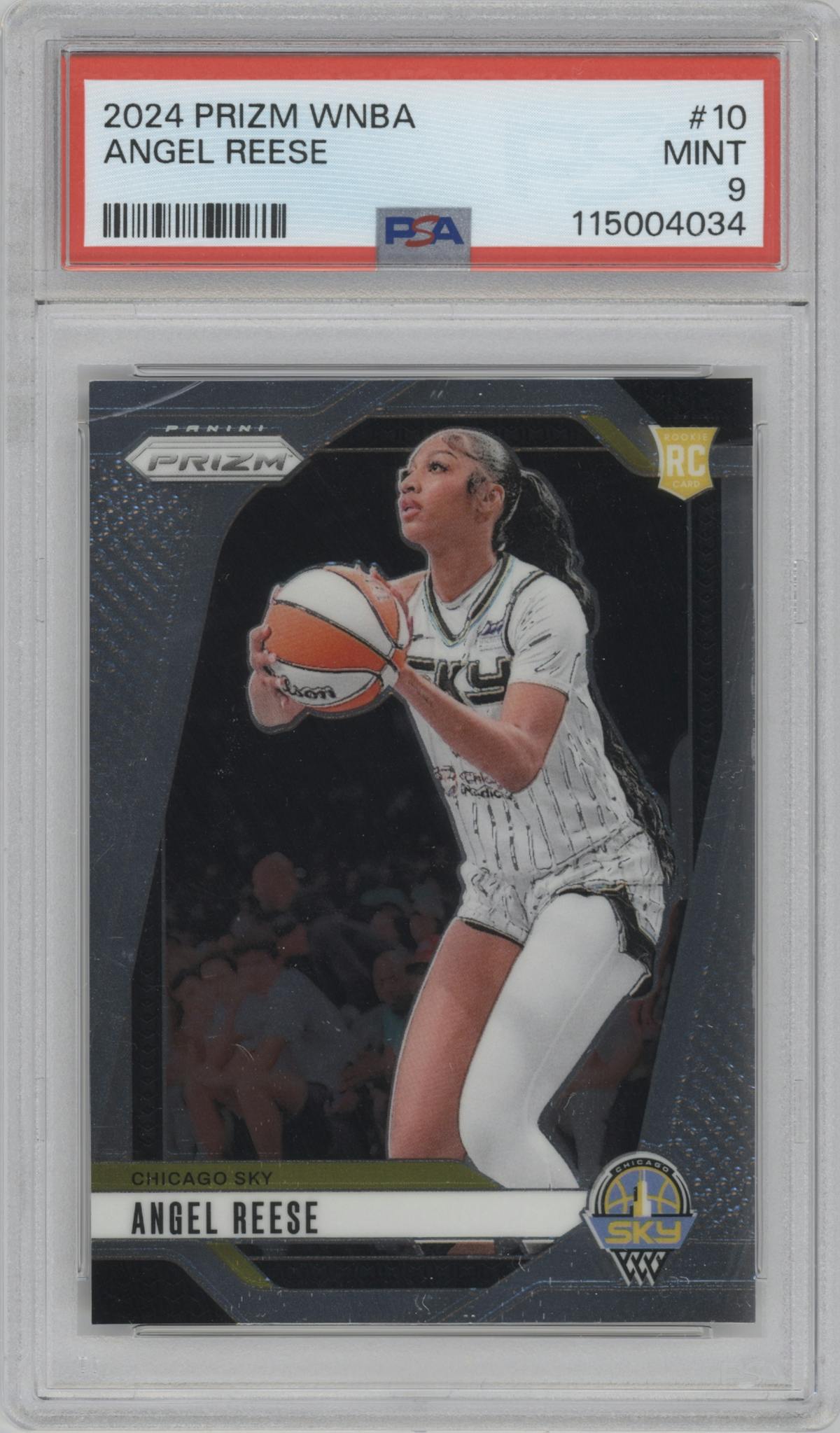 Angel Reese  from the 2024 Panini Prizm WNBA set graded by PSA and given an overall grade of 9.