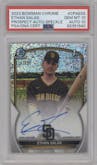 Ethan Salas from the 2023 Bowman Chrome set featuring a Speckle Refractor parallel graded by PSA and given an overall grade of 10.