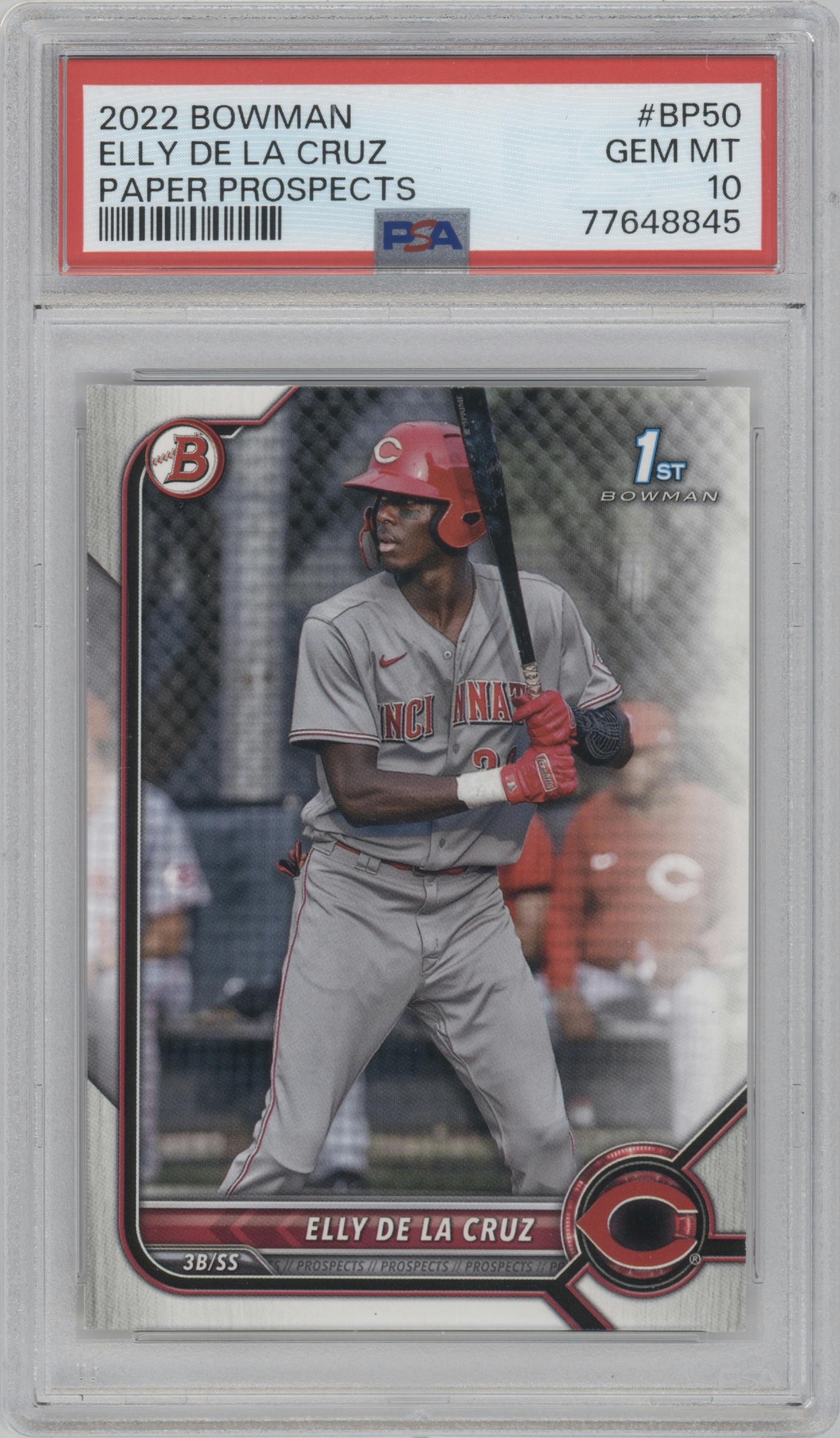 Elly De La Cruz from the 2022 Bowman set graded by PSA and given an overall grade of 10.