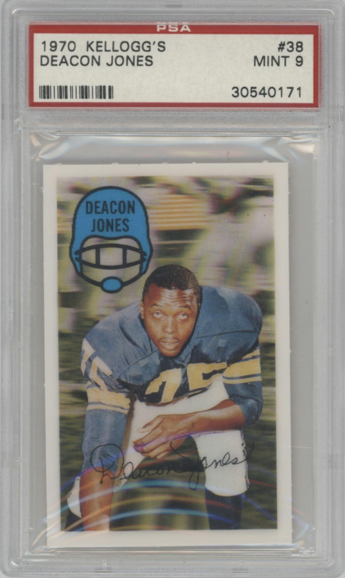 Deacon Jones from the 1970 Kellogg's set graded by PSA and given an overall grade of 9.