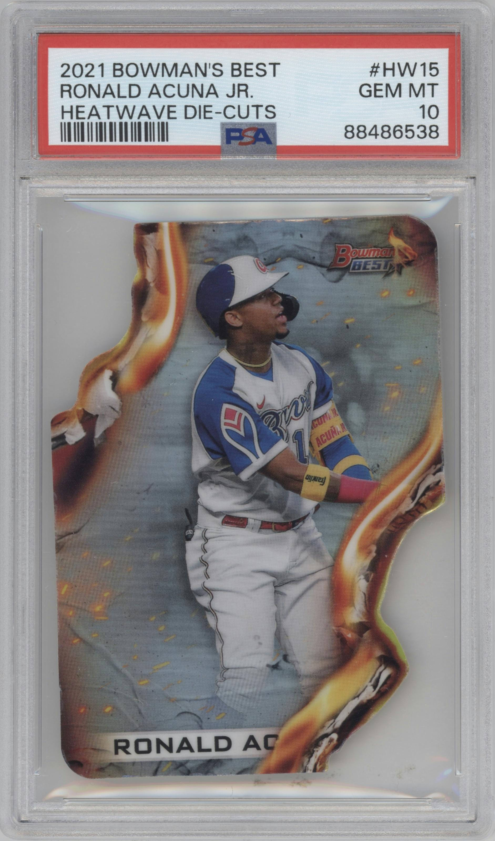Ronald Acuna Jr. from the 2021 Bowman’s Best set graded by PSA and given an overall grade of 10.
