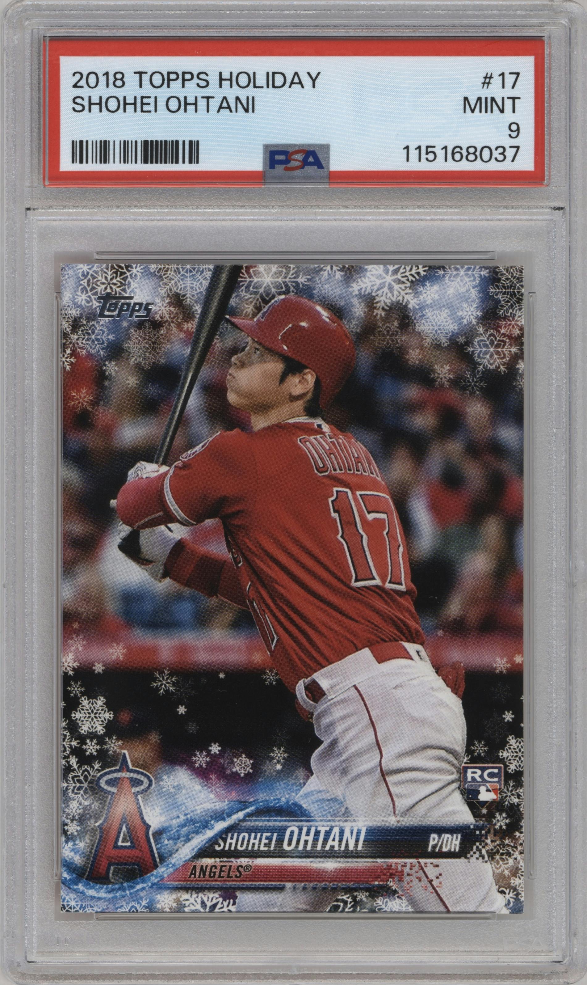 Shohei Ohtani from the 2018 Topps Holiday set graded by PSA and given an overall grade of 9.