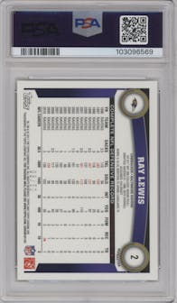 Ray Lewis from the 2011 Topps Chrome set featuring a Gold Refractors parallel graded by PSA and given an overall grade of 9.