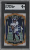 Justin Jefferson from the 2020 Panini Select set featuring a Die-Cut Orange parallel graded by SGC and given an overall grade of 9.