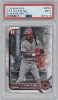 Elly De La Cruz from the 2022 Bowman set graded by PSA and given an overall grade of 9.