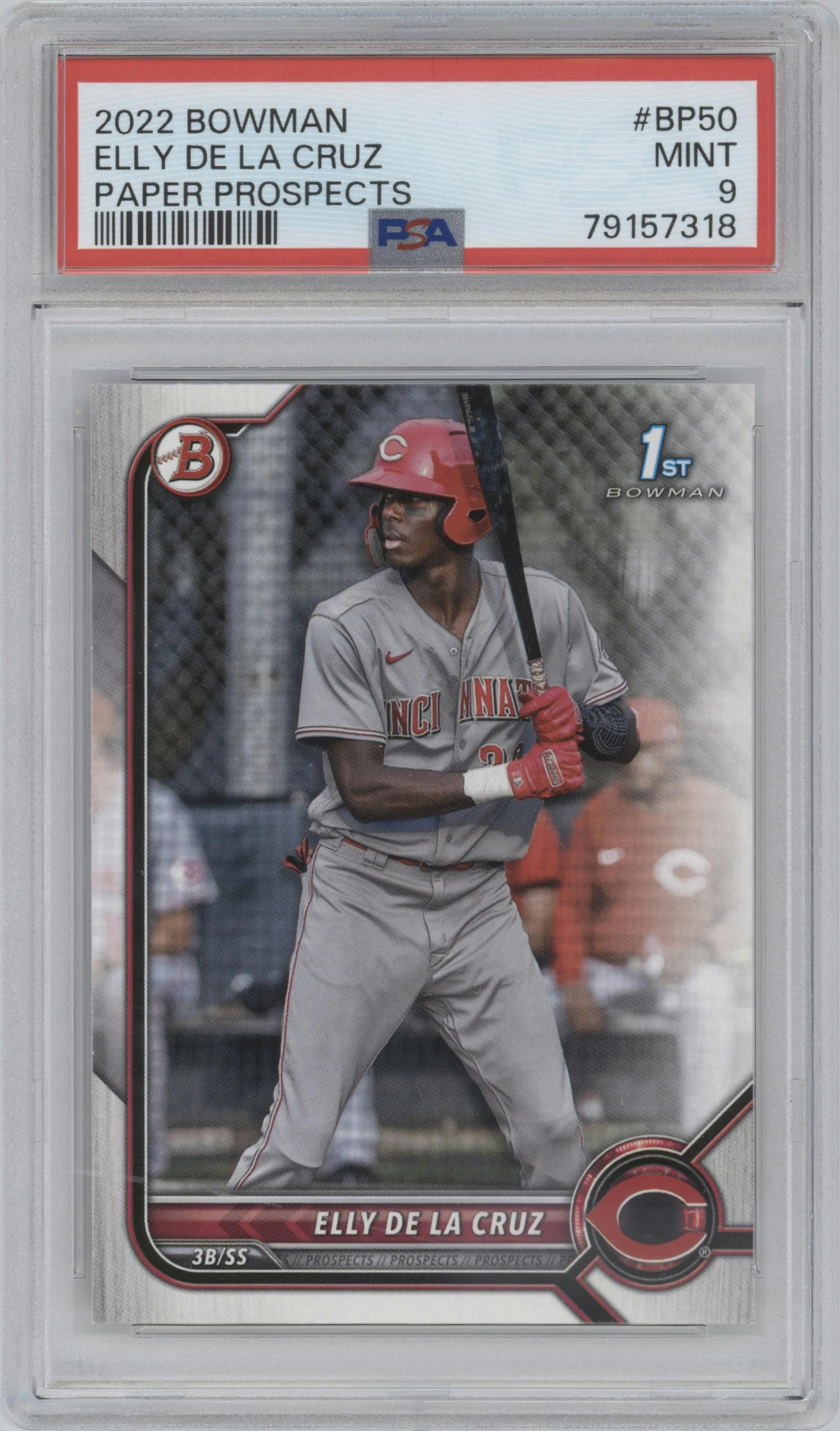 Elly De La Cruz from the 2022 Bowman set graded by PSA and given an overall grade of 9.