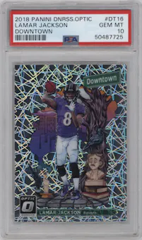 Lamar Jackson from the 2018 Panini Donruss Optic set graded by PSA and given an overall grade of 10.