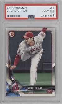 Shohei Ohtani from the 2018 Bowman set graded by PSA and given an overall grade of 10.