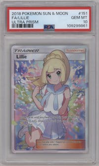 Lillie from the 2018 Pokemon S&M set graded by PSA and given an overall grade of 10.