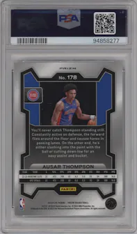 Ausar Thompson from the 2023-24 Panini Prizm set featuring a White Sparkle parallel graded by PSA and given an overall grade of 10.