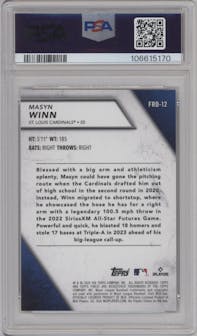 Masyn Winn from the 2024 Topps Finest set featuring a Gold parallel graded by PSA and given an overall grade of 9.