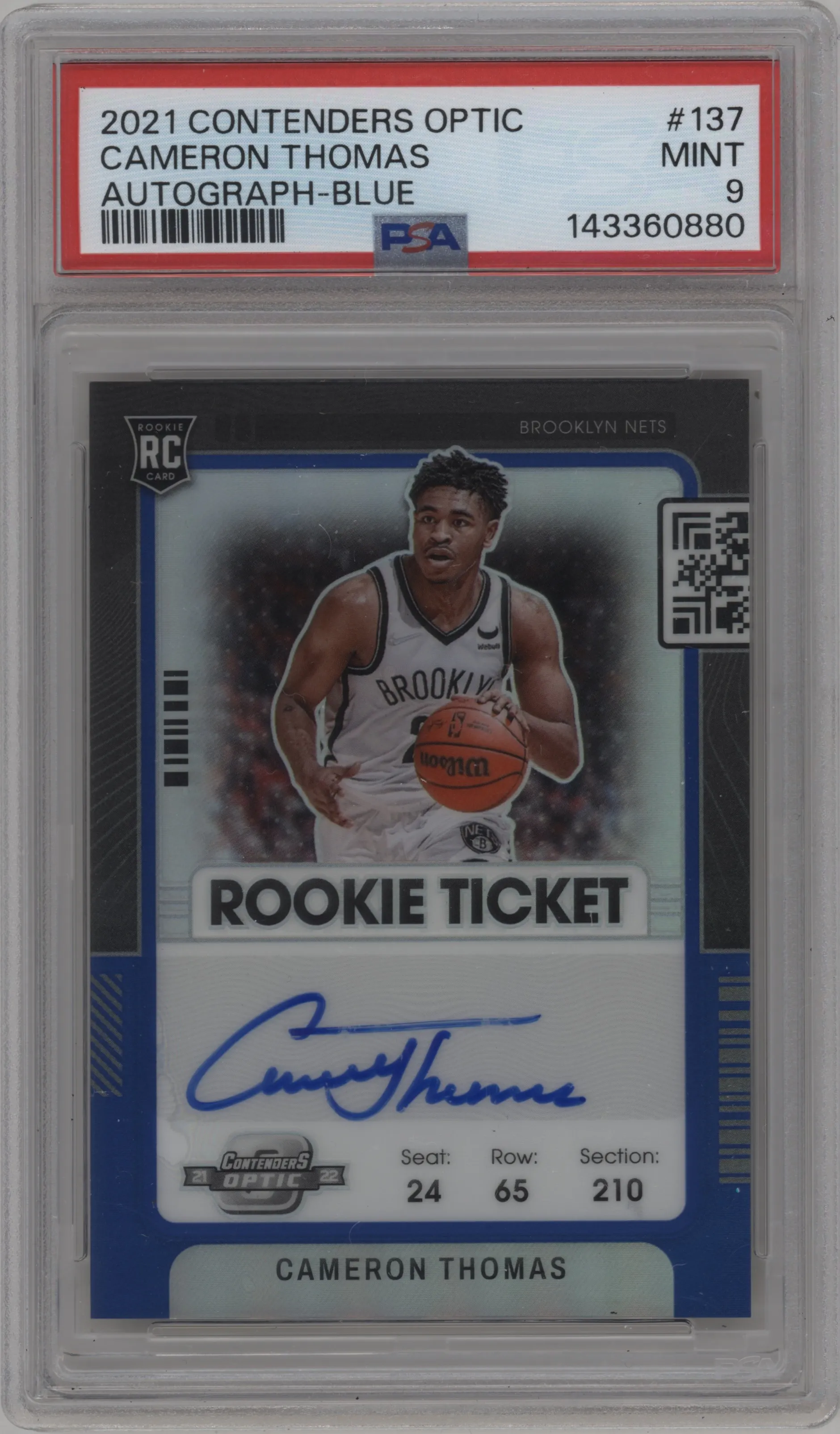 2021 Panini Contenders Optic Rke.Tkt.Auto Cameron Thomas Blue PSA 9