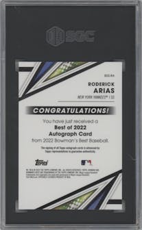 Roderick Arias from the 2022 Bowman’s Best   set graded by SGC and given an overall grade of 9.5.