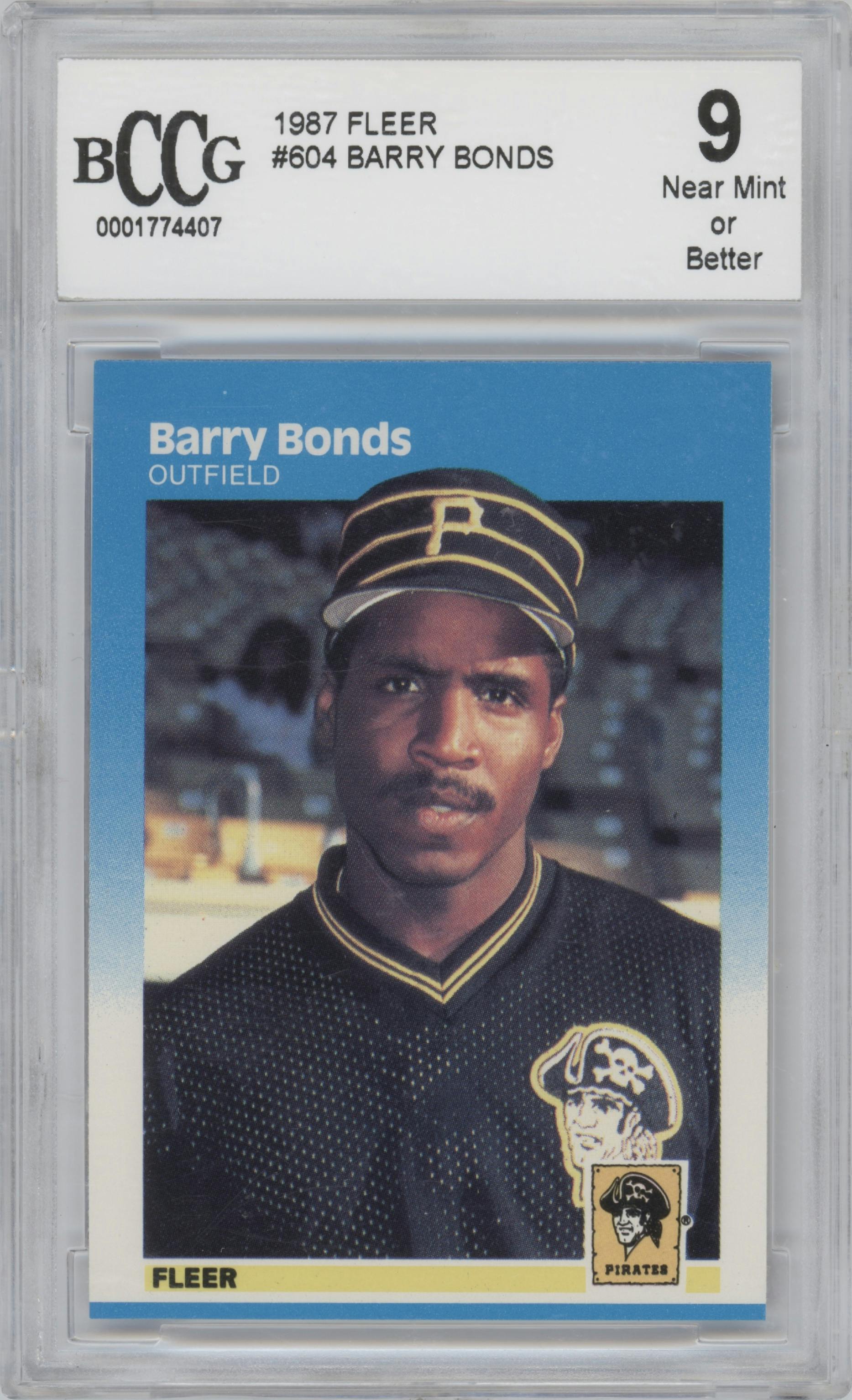 Barry Bonds from the 1987 Fleer set graded by Beckett and given an overall grade of 9.