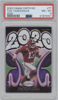 Tua Tagovailoa from the 2020 Panini Certified set graded by PSA and given an overall grade of 8.