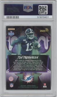 Tua Tagovailoa from the 2020 Panini Certified set graded by PSA and given an overall grade of 8.