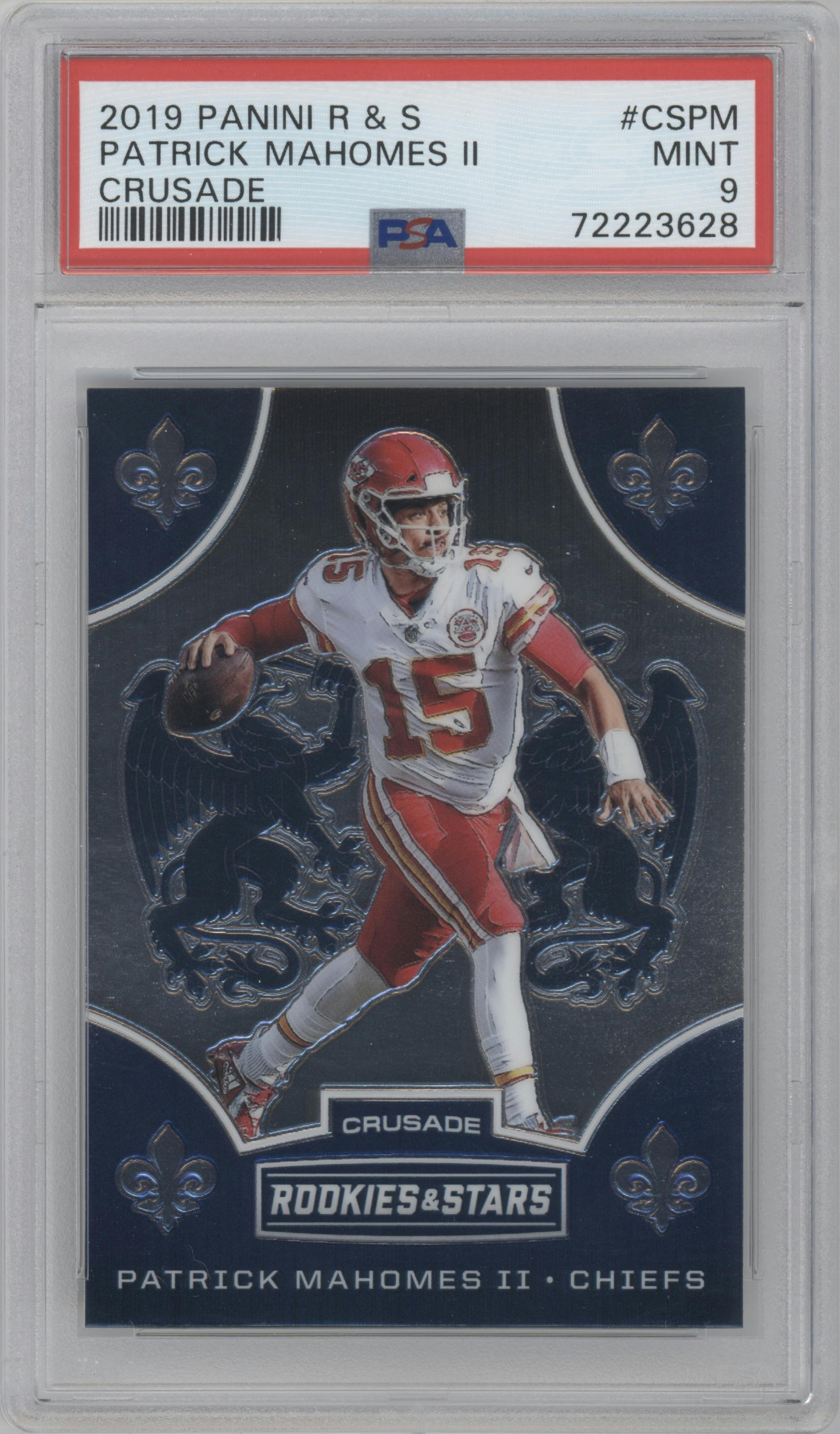 Patrick Mahomes II from the 2019 Panini Rookies & Stars set graded by PSA and given an overall grade of 9.